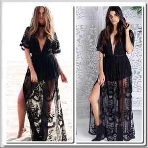 Honey Punch Black Lace Maxi Dress /Romper